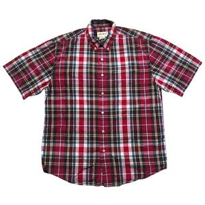 Eddie Bauer Mens Plaid Short Sleeve Button Down Shirt M/M Red Blue Yellow Casual